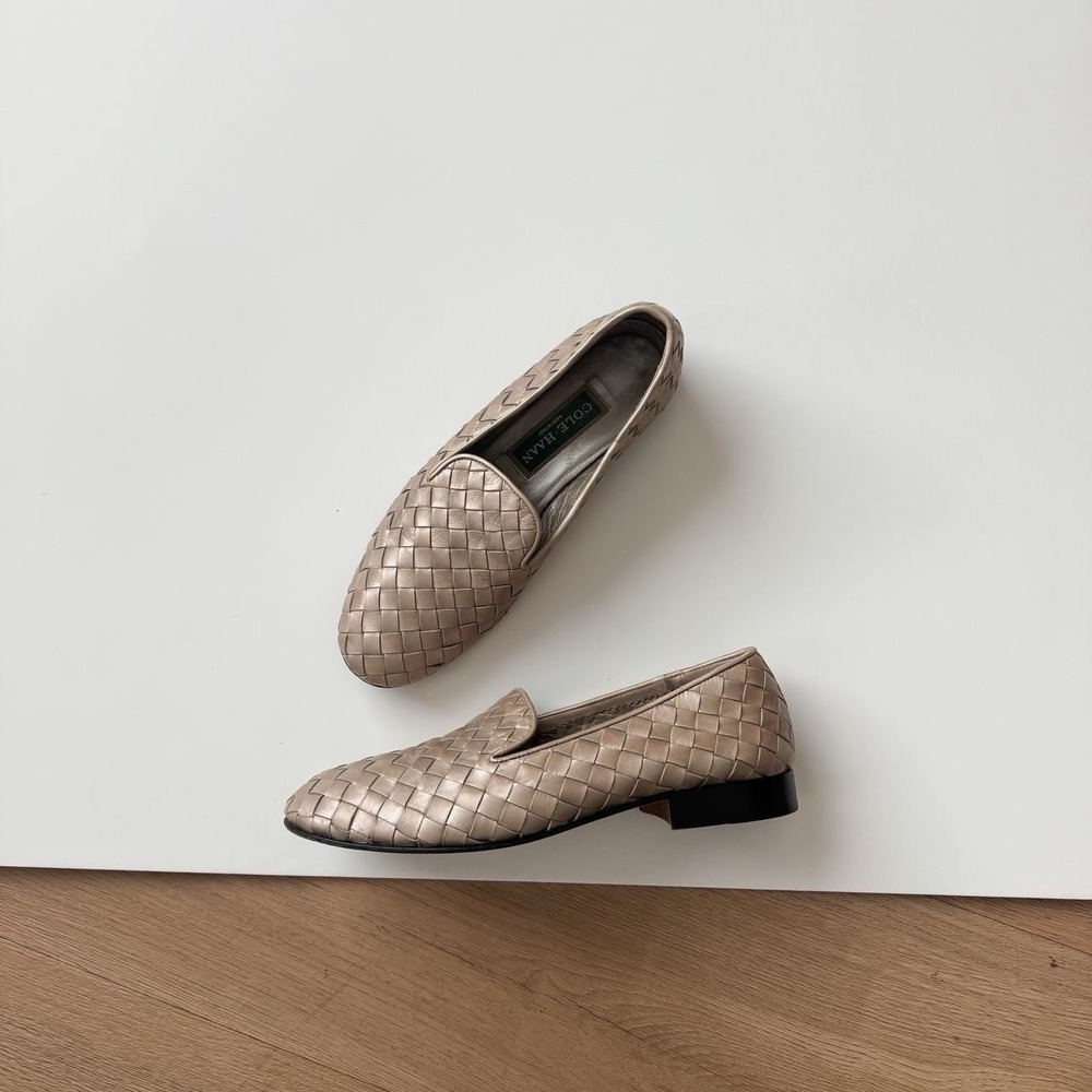 Vintage Cole Haan Loafers Woven Leather 7.5 Preppy Flats Minimal 90s